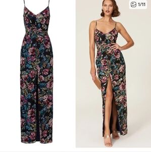 Amanda Uprichard Ellie Floral Jacquard Gown in Black Small Women Long Maxi Dress